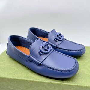 Gucci GG Interlocking Loafer Blue Driver Moccasin Shoes Logo Womens UK 6 US 9